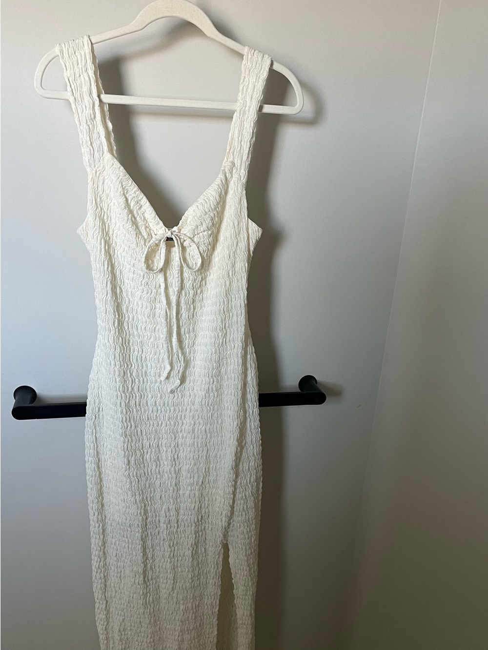 Free People Cream Textured Maxi Dress with Front Tie